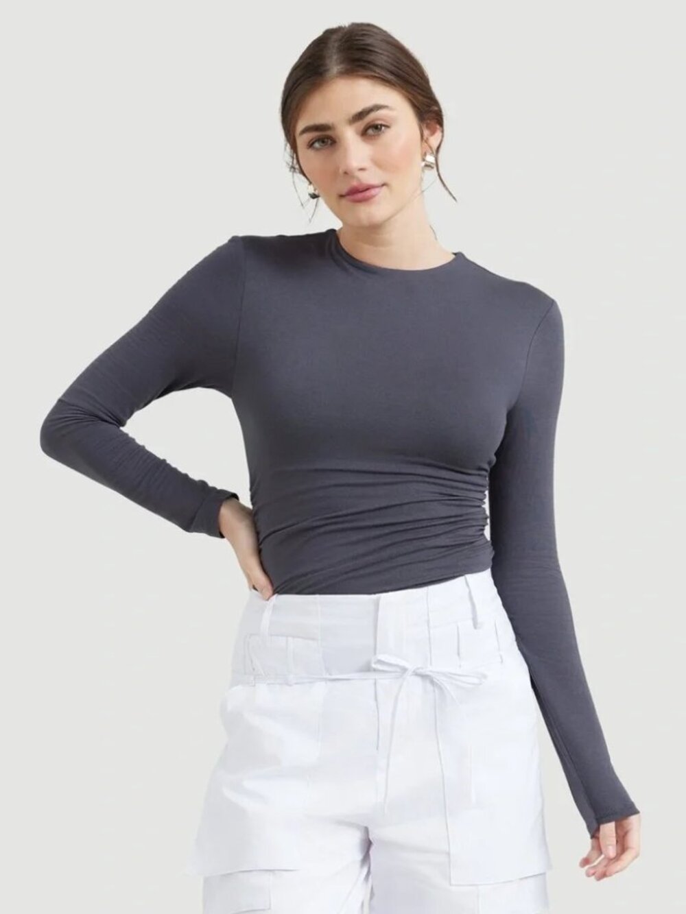 Modern Citizen Mia Ruched Open-Back Long Sleeve Top M